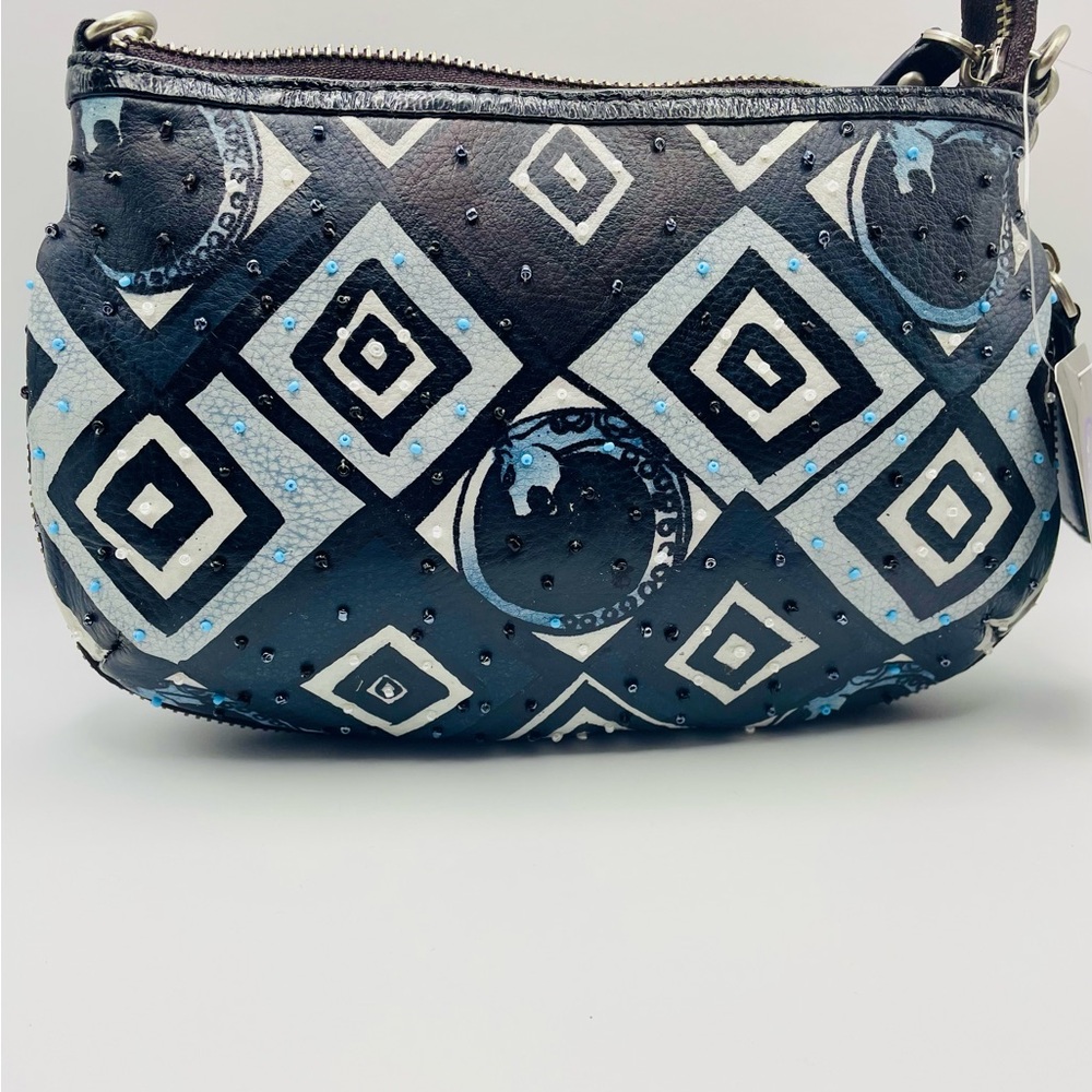 Sharif Black and Blue Diamond Pattern Leather Shoulder Bag with Dust Bag. NWT